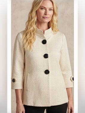 NEW Multiples Cream Textured Coat Jacket with Black Contrast Buttons